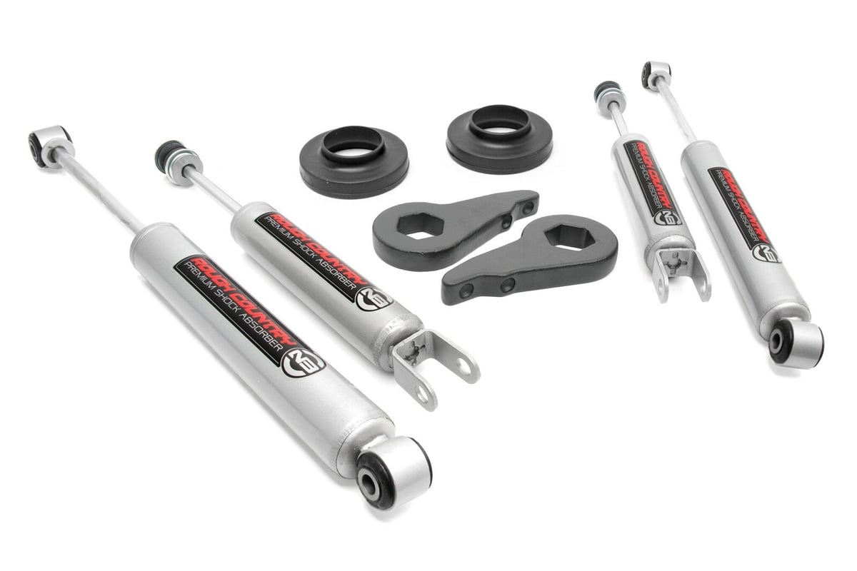 Transforming your truck has never been easier with Rough Country's 2" Leveling Suspension kit for 00-06 SUV. Get everything you need to run up to 32" tires and gain the aggressive good-looks of a leveled truck with a taller stance - all in one easy to install package. A set of high-quality Rough Country Forged Torsion Keys allow fine-tuning of the torsion bar to level the front with the rear. With a 1" adjustable range, these keys can be dialed in to the desired angle; from perfectly level to Cali lean. Our Forged Torsion keys are considerably stronger than cast-iron, offering plenty of strength to keep everything locked and leveled. Get the wheels you want! Rough Country's 2" Leveling Kit comes with everything you need to fit up to a 285/75 R16 tire with factory backspacing. A set of .75" Rear Coil Spacers and shocks help provide ample room for a wider range of options than lesser leveling kits can offer. With our 100% Bolt-On Installation processes, this kit is easy enough to install on your own, or can save money on installation at your local shop. Best of all, this GM Leveling kit is backed by Rough Country's Lifetime Replacement Warranty and features our 100% Satisfaction Guarantee.