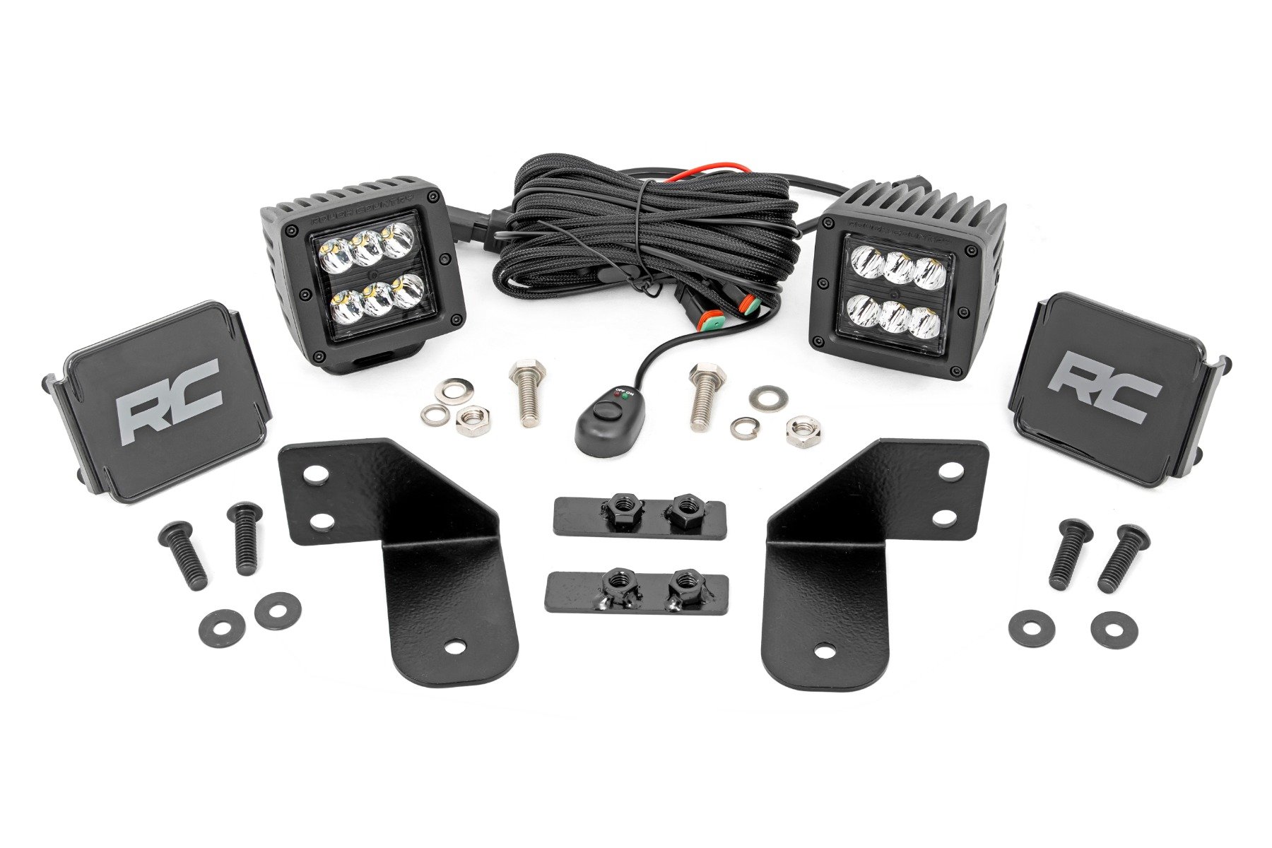 LED Light | RR Cage Mount | 2" Black Spot Pair | Polaris Ranger 1000 / Ranger XP 900 / 1000