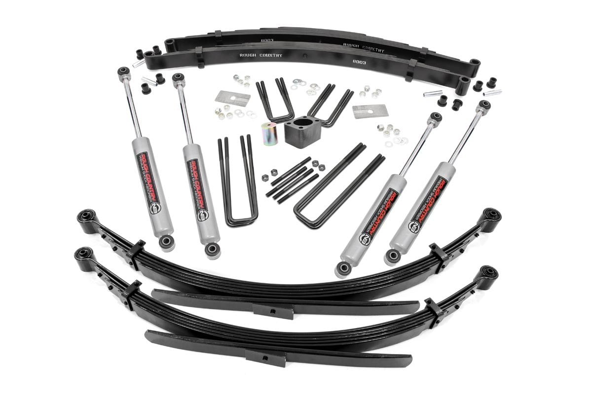 Give your Dodge W-Series Pickup an impressive upgrade, front to back with Rough Country’s 4" Dodge Suspension Lift System! This easy-to-install lift kit raises increases your ground clearance to avoid any obstacles and provides a better-than-stock look that gives an improved ride height and more aggressive appearance. This kit features a set of front and rear, lifted leaf springs allowing you gain additional ride height without sacrificing ride quality or performance. A raised steering block and all necessary hardware is provided to keep everything at optimum angles for a factory-like ride, even after lifting. A set of Rough Country's premium N3 shocks are also included. These fine tuned 10-stage variable high-pressure Nitrogen charged shocks offer a fantastic blend of off-road action and smooth highway ride quality. With a durable 18mm spring-loaded piston rod and faster-cooling 54mm shock body. Rough Country's 4" Dodge Suspension Lift System comes with everything you need to fit up to a 35" tire with proper wheel backspacing. Best of all, Rough Country's 4” Dodge Suspension Lift System is backed by our Lifetime Replacement Warranty.