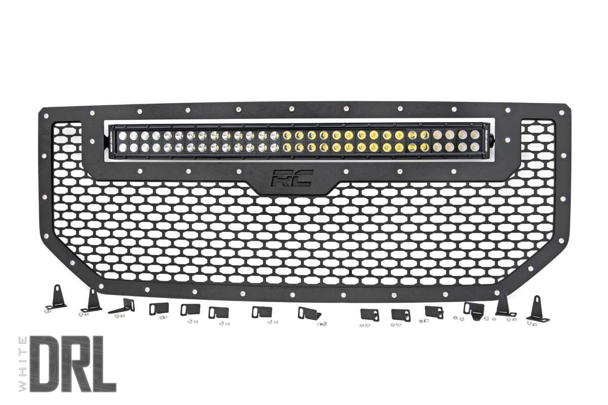 Mesh Grille | 30" Dual Row LED | Black | White DRL | GMC Sierra 1500 (16-18)