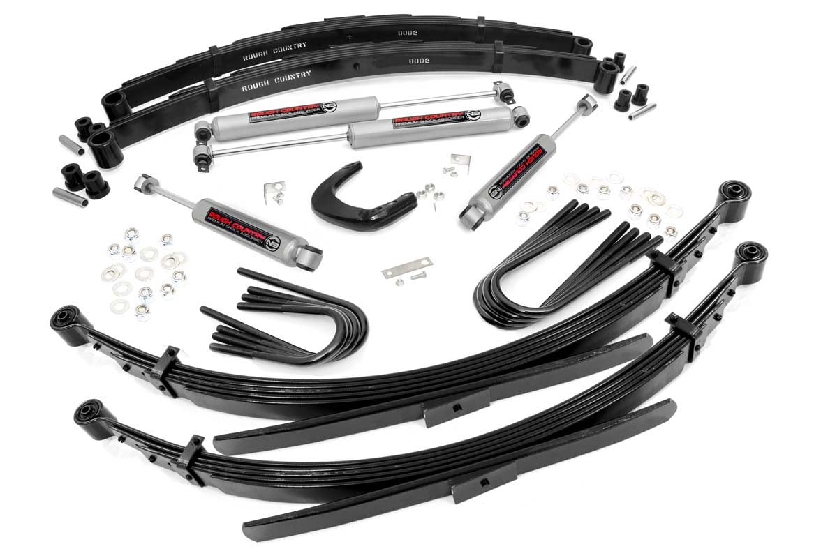 Give your truck an impressive upgrade, front to back with Rough Country’s 4" GM Suspension Lift System! This easy-to-install lift kit raises the front of your vehicle to be equal height with the rear for a leveled, better-than-stock look that gives an improved ride height and more aggressive appearance. This kit features a set of front lifted leaf springs allowing you gain additional ride height without sacrificing ride quality or performance. A set of rear leaf springs and brake line brackets are provided to keep everything at optimum angles for a factory-like ride, even after lifting. A set of Rough Country's premium N3 shocks are also included. These fine tuned 10-stage variable high-pressure Nitrogen charged shocks offer a fantastic blend of off-road action and smooth highway ride quality. With a durable 18mm spring-loaded piston rod and faster-cooling 54mm shock body. Get the wheels you want! Rough Country's 4" GM Suspension Lift System comes with everything you need to fit up to a 35" tire with proper wheel backspacing. Best of all, Rough Country's 4” GM Suspension Lift System is backed by our Lifetime Replacement Warranty.