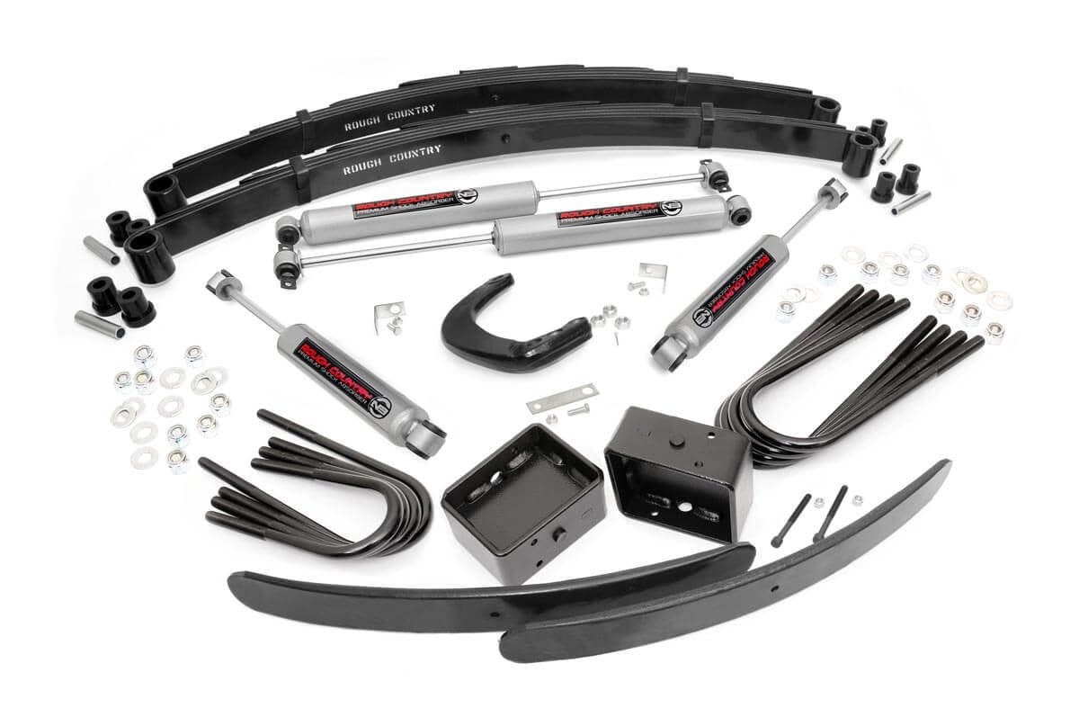 Give your truck an impressive upgrade, front to back with Rough Country’s 6" GM Suspension Lift Kit! This easy-to-install lift kit raises the front of your vehicle to be equal height with the rear for a leveled, better-than-stock look that gives an improved ride height and more aggressive appearance.\
This kit features a set of front lifted leaf springs allowing you gain additional ride height without sacrificing ride quality or performance. A set of rear add-a-leaf springs, blocks and brake line brackets are provided to keep everything at optimum angles for a factory-like ride, even after lifting.\
A set of Rough Country's premium N3 shocks are also included. These fine tuned 10-stage variable high-pressure Nitrogen charged shocks offer a fantastic blend of off-road action and smooth highway ride quality. With a durable 18mm spring-loaded piston rod and faster-cooling 54mm shock body.\
Get the wheels you want! Rough Country's 6" GM Suspension Lift Kit comes with everything you need to fit up to a 37" tire with proper wheel backspacing.\
Best of all, Rough Country's 6” GM Suspension Lift Kit is backed by our Lifetime Replacement Warranty.