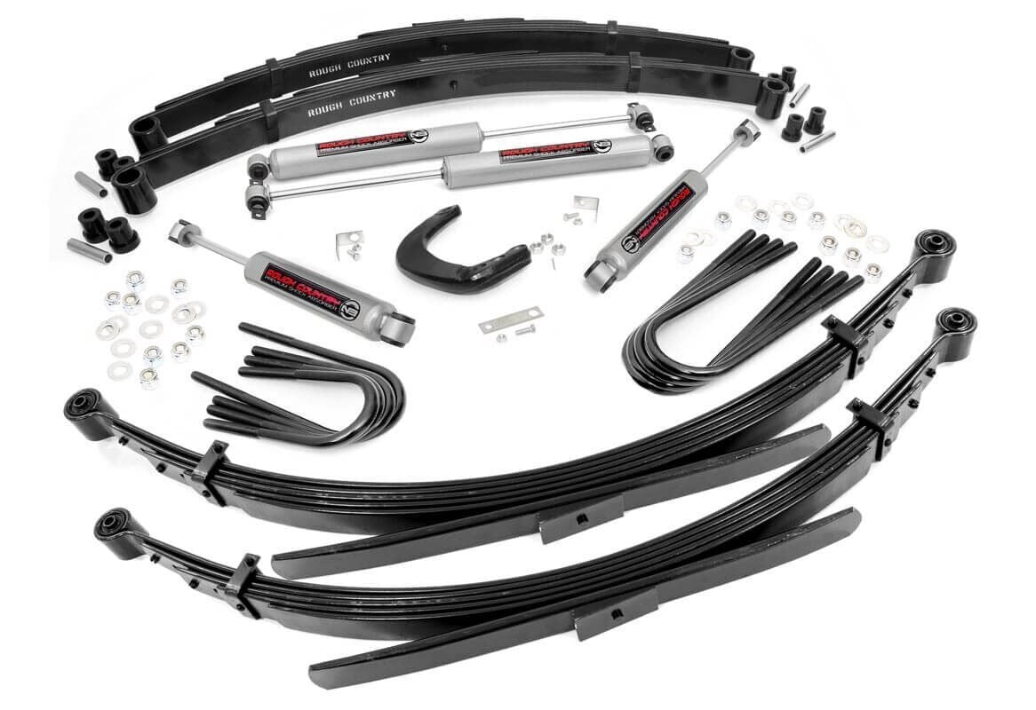 Give your truck an impressive upgrade, front to back with Rough Country’s 6" GM Suspension Lift System! This easy-to-install lift kit raises the front of your vehicle to be equal height with the rear for a leveled, better-than-stock look that gives an improved ride height and more aggressive appearance. This kit features a set of front lifted leaf springs allowing you gain additional ride height without sacrificing ride quality or performance. A set of rear leaf springs and brake line brackets are provided to keep everything at optimum angles for a factory-like ride, even after lifting. A set of Rough Country's premium N3 shocks are also included. These fine tuned 10-stage variable high-pressure Nitrogen charged shocks offer a fantastic blend of off-road action and smooth highway ride quality. With a durable 18mm spring-loaded piston rod and faster-cooling 54mm shock body. Get the wheels you want! Rough Country's 6" GM Suspension Lift System comes with everything you need to fit up to a 37" tire with proper wheel backspacing. Best of all, Rough Country's 6” GM Suspension Lift System is backed by our Lifetime Replacement Warranty.