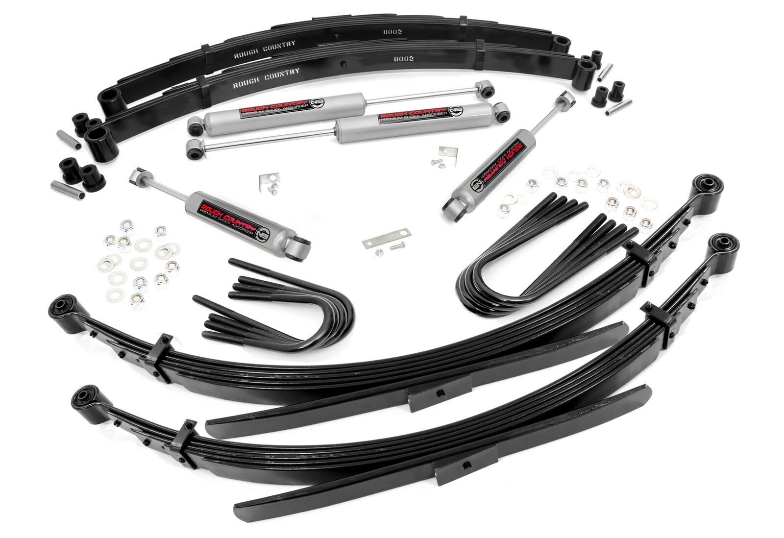 Give your truck an impressive upgrade, front to back with Rough Country’s 2" GM Suspension Lift Kit! This easy-to-install lift kit raises the front of your vehicle to be equal height with the rear for a leveled, better-than-stock look that gives an improved ride height and more aggressive appearance. This kit features a set of front lifted leaf springs allowing you gain additional ride height without sacrificing ride quality or performance. A set of rear leaf springs and brake line brackets are provided to keep everything at optimum angles for a factory-like ride, even after lifting. A set of Rough Country's premium N3 shocks are also included. These fine tuned 10-stage variable high-pressure Nitrogen charged shocks offer a fantastic blend of off-road action and smooth highway ride quality. With a durable 18mm spring-loaded piston rod and faster-cooling 54mm shock body. Get the wheels you want! Rough Country's 2" GM Suspension Lift Kit comes with everything you need to fit up to a 33" tire with proper wheel backspacing. Best of all, Rough Country's 2” GM Suspension Lift Kit is backed by our Lifetime Replacement Warranty.