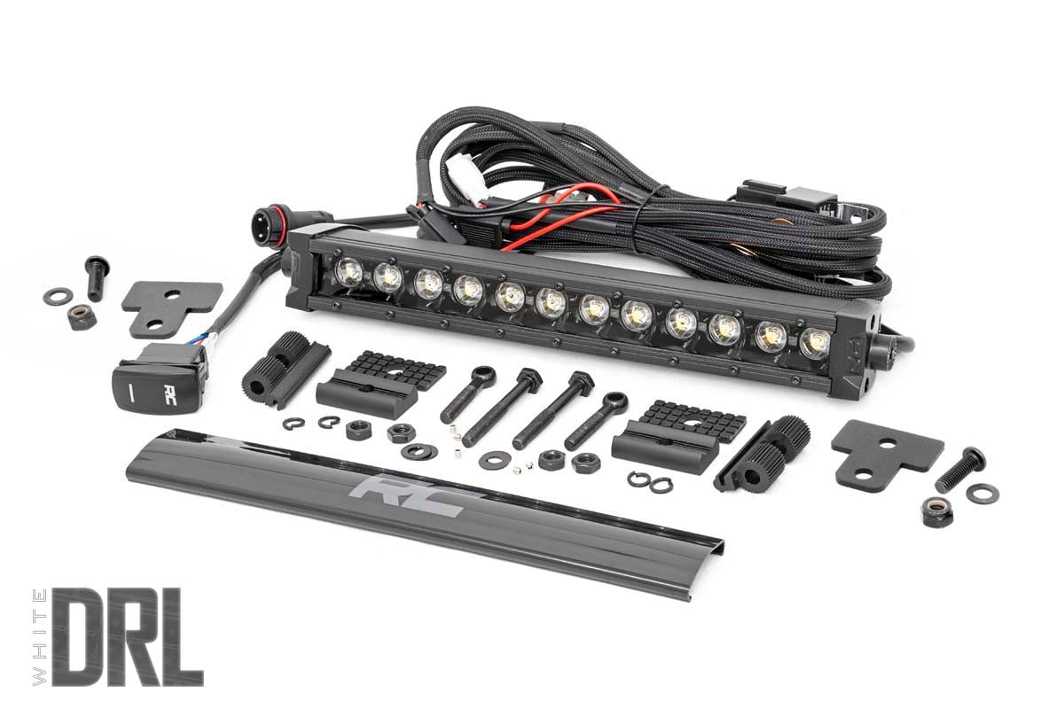 LED Light | Bumper Mount | 12" Black Single Row | White DRL | Can-Am Defender HD 8 / HD 9 / HD 10