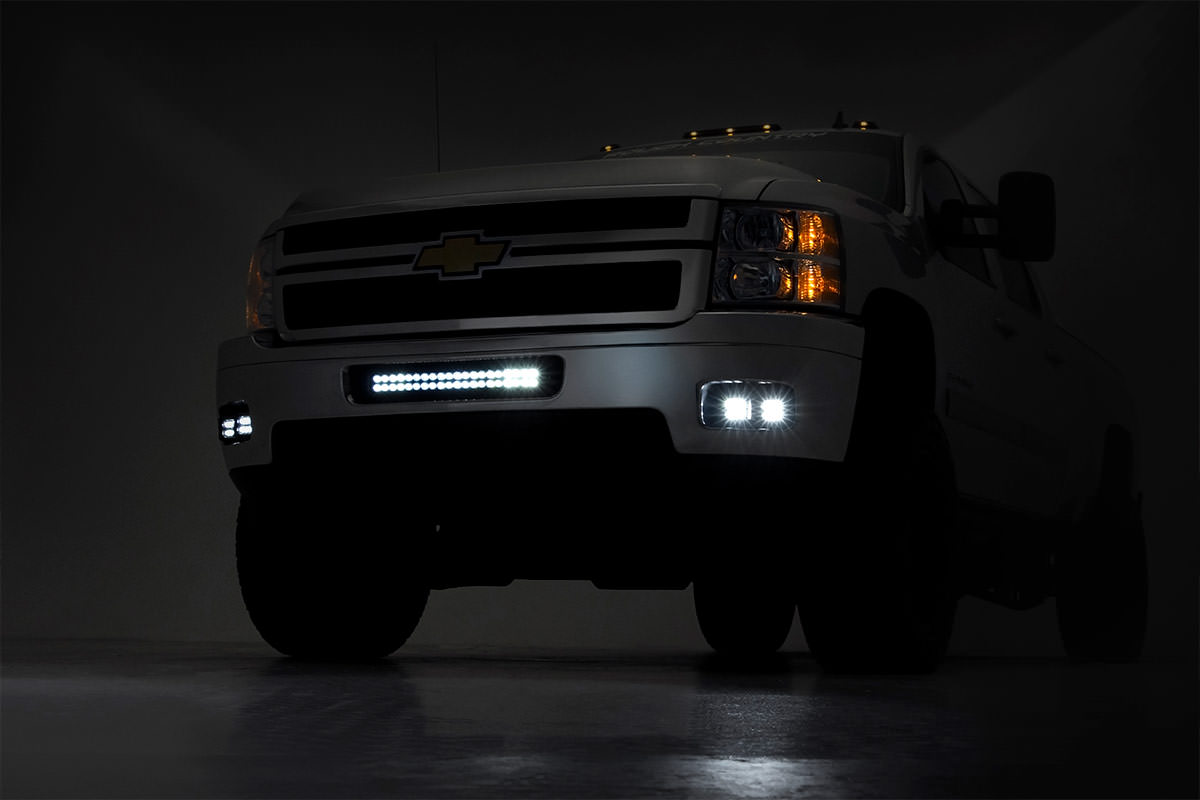 LED Light Kit | Fog Mount | 2" Black Pair | White DRL | Chevy Silverado 2500 HD / 3500 HD (11-14)