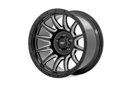 Rough Country 90 Series Wheel | One-Piece | Gloss Black w/machined spokes | 20x10 | 6x5.5 | -19mm