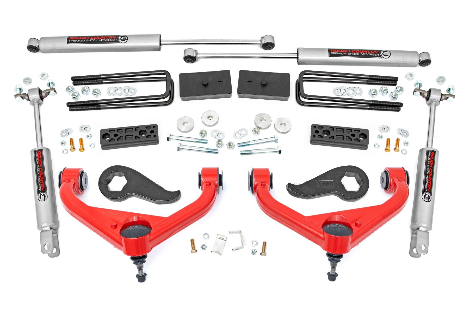 Rough Country (85940RED) 3 inch Lift Kit | ft Code | M1 | Chevy/GMC 2500HD (01-10)