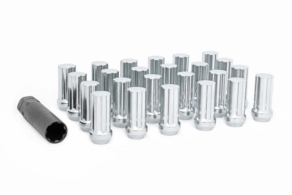 MIKKUPPA M14x2.0 Wheel Spike Lug Nuts, 32 PCS Chrome Spiked Lug Nuts  14mmx2.0 Solid 4.4 Tall Acorn Lug Nut with 1 Socket Key Replacement for  Ford