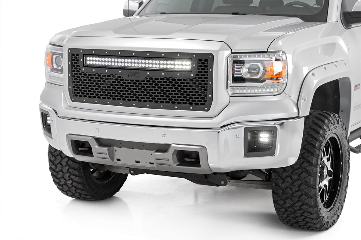 Mesh Grille | 30" Dual Row LED | Black | GMC Sierra 1500 2WD / 4WD (2014-2015)