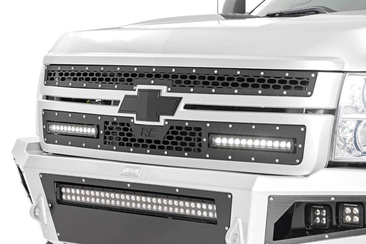 Mesh Grille | 12" Single Row LED Pair | Black | Chevy Silverado 2500 HD / 3500 HD (11-14)