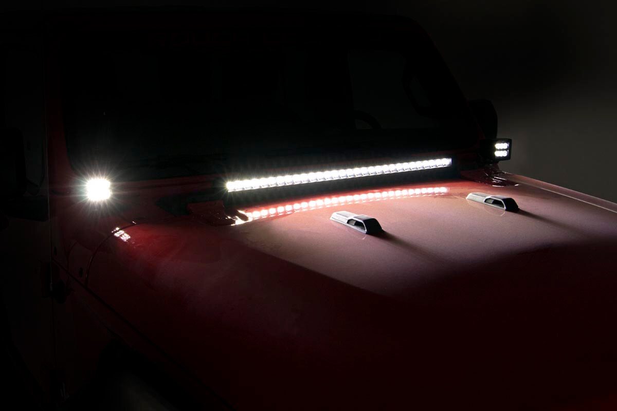 LED Light Kit | Hood Mount | 30" Black Single Row | Jeep Gladiator JT / Wrangler JL (18-24)