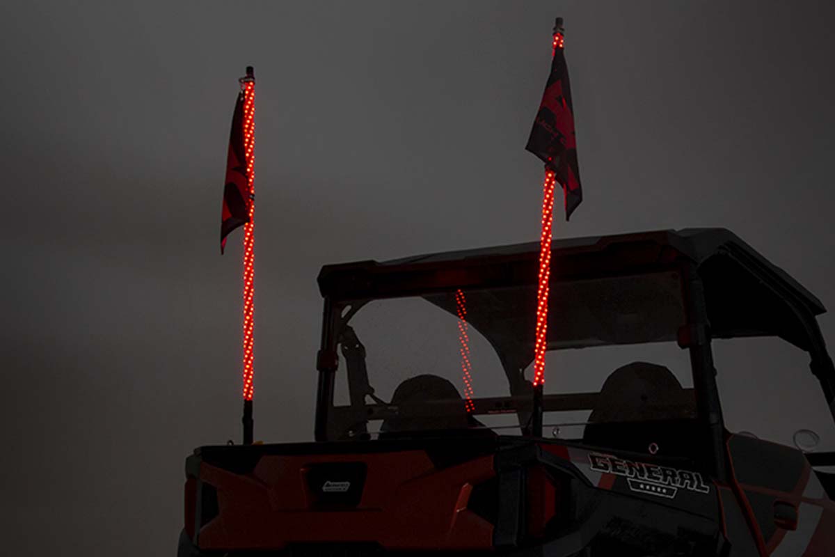 Whip Mount | Bed | 4' Multl-Color LED Whip Pair | Polaris General / Ranger 1000 / Ranger XP 900 / 1000