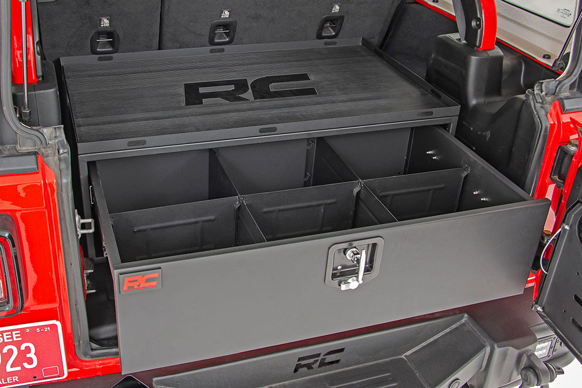 Storage Box | Metal | Slide Out Lockable Drawer | Jeep Wrangler JL (18-23)