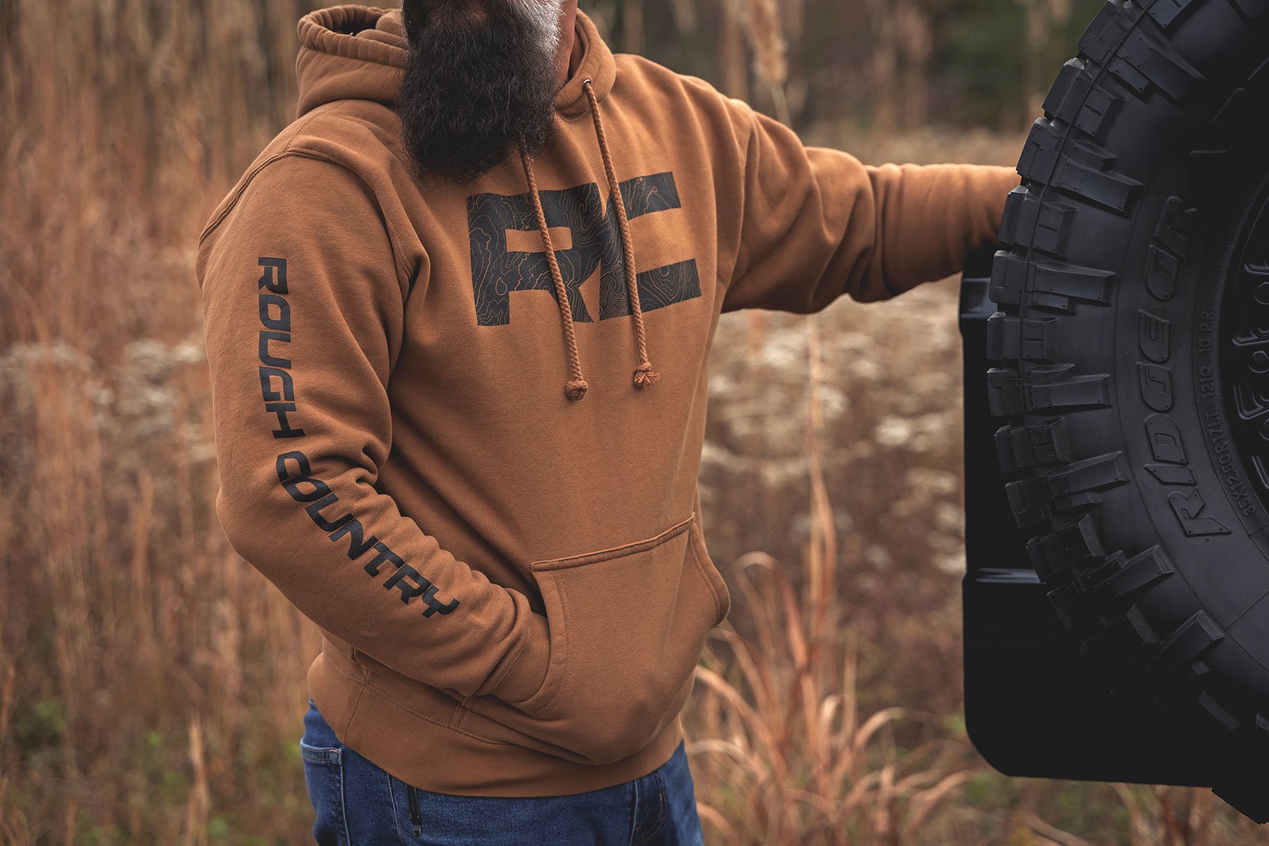 Rough Country Hoodie | RC Topographical Sleeve | Saddle | 3XL