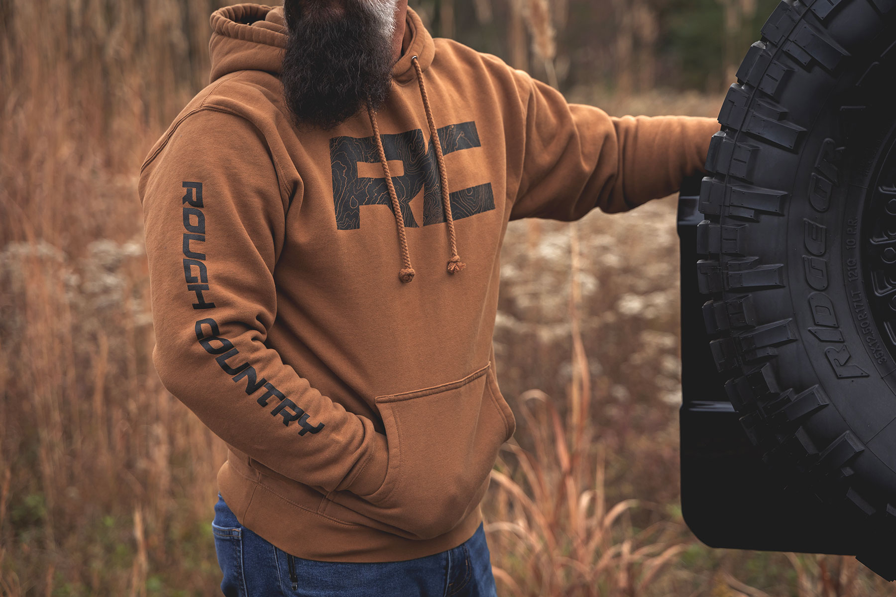 Rough Country Hoodie | RC Topographical Sleeve | Saddle | LG